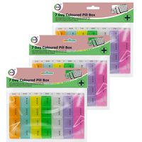 Multipak van 5x stuks gekleurde medicijnen doos/pillendoosjes 28-vaks wit 17 cm - thumbnail