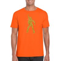 Disco verkleed t-shirt voor heren - oranje - gouden glitter - jaren 70/80 - thumbnail