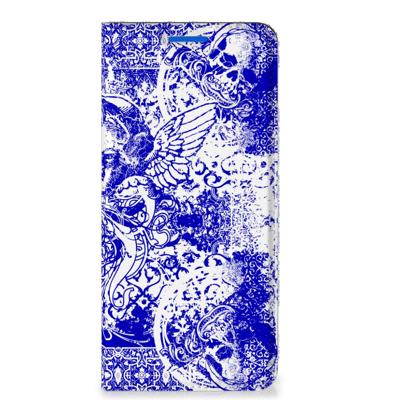 Mobiel BookCase OPPO Reno6 5G Angel Skull Blauw Mobiel BookCase OPPO Reno6 5G Angel Skull Blauw