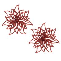 2x stuks decoratie bloemen kerstster rood glitter op clip 14 cm