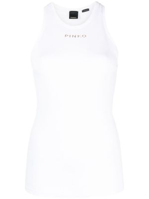 PINKO débardeur nervuré à logo imprimé - Blanc