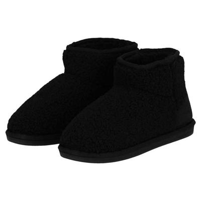 Apollo teddy sloffen - dames - zwart - teddystof - pantoffels - hoog