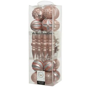 60x stuks kunststof kerstballen en ornamenten lichtroze mix