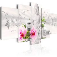 Schilderij - Witte Zen boeddha met orchideeën , 5 luik