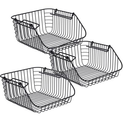 3x Zwarte opberg/opruim mandjes stapelbaar 30 x 27 x 14 cm