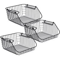 3x Zwarte opberg/opruim mandjes stapelbaar 30 x 27 x 14 cm