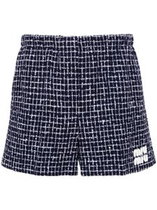 Miu Miu short en tweed à patch logo - Bleu