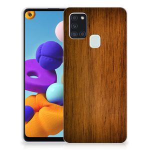 Samsung Galaxy A21s Bumper Hoesje Donker Hout