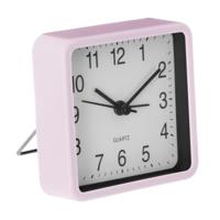 Wekker/alarmklok Dawn - roze - kunststof - 8 x 8 cm - met standaard   -