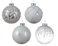 Kerstbal glas d8 cm wit/zlvr ass kerst - Decoris - thumbnail