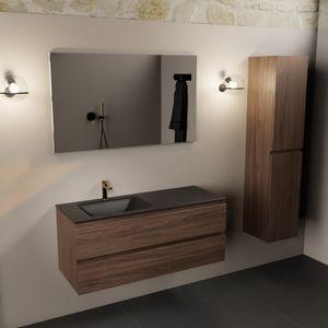 Mondiaz Aivy badmeubel 120cm mocha met wastafel solid surface urban links 1 kraangat en spiegel