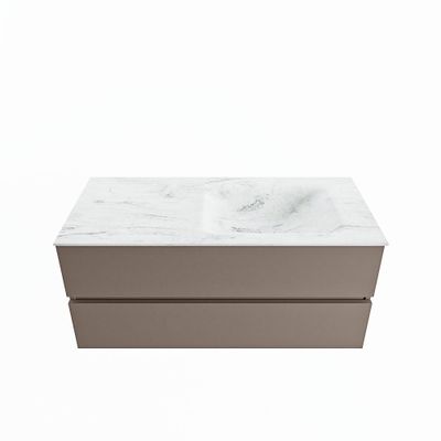 MONDIAZ VICA-DLUX 110cm badmeubel onderkast Smoke 2 lades. Inbouw wastafel CLOUD rechts 1 kraangat, kleur Opalo.
