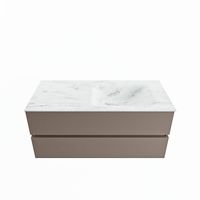 MONDIAZ VICA-DLUX 110cm badmeubel onderkast Smoke 2 lades. Inbouw wastafel CLOUD rechts 1 kraangat, kleur Opalo.
