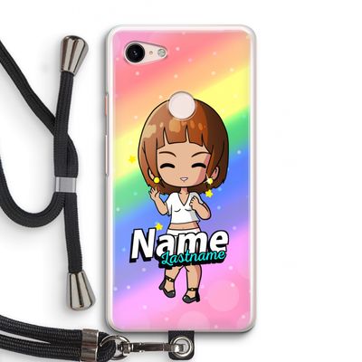 Chibi Maker vrouw: Pixel 3 Transparant Hoesje met koord