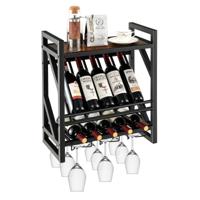 Metalen Wijnrek voor 10 Wijnflessen en 3 Rijen Wijnglashouder Flessenrek aan de Muur Wijnflessenrek Ideaal voor Thuis Bar Keuken