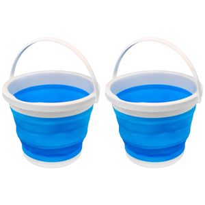 Emmer opvouwbaar - 2x - 5L - blauw/wit - kunststof en rubber