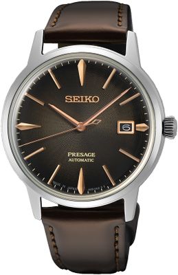 Seiko SRPJ17J1 Horloge Presage Automaat staal-leder zilverkleurig-bruin 39,5 mm