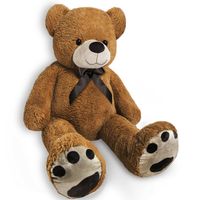 Teddybeer, 175cm, knuffel, knuffelbeer, bruin, met strik, pootafdruk, Valentijn - thumbnail