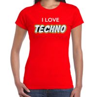 Techno party t-shirt / shirt i love techno rood voor dames - thumbnail