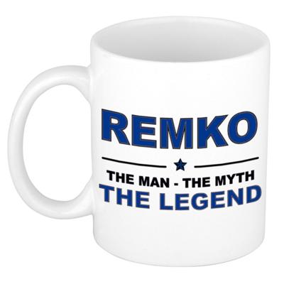 Remko cadeau mok - man myth legend - naam koffiemok / beker - wit en blauw - 300 ml