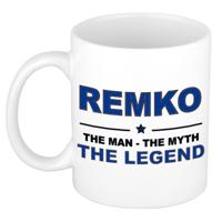 Remko cadeau mok - man myth legend - naam koffiemok / beker - wit en blauw - 300 ml