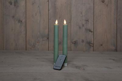 2PCS JADE GROEN RUSTIEK WAX DINER KAARS 23CM BEW. VLAM MET AFSTANDS BEDIENING 2XAA - Annas collection