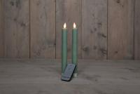 2PCS JADE GROEN RUSTIEK WAX DINER KAARS 23CM BEW. VLAM MET AFSTANDS BEDIENING 2XAA - Annas collection