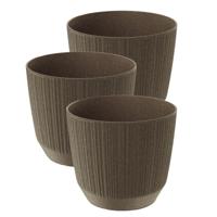 Prosperplast Plantenpot Eco - 3x stuks - stripe - bruin - D20xH17 cm