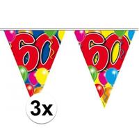 Leeftijd vlaggenlijn 60 jaar - 3x - 10 meter - plastic - 60e verjaardag slinger - vlaggetjes