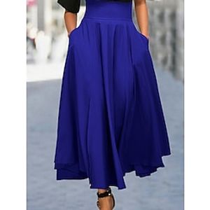 Dames Rok A-lijn Schommel Maxi Hoge taille Rokken Geplooid Zak Strik Effen Straat Dagelijks Herfst winter Polyester Elegant Vintage Modieus Rode Wijn Zwart Roze blauw Lightinthebox