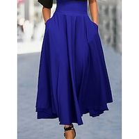 Dames Rok A-lijn Schommel Maxi Hoge taille Rokken Geplooid Zak Strik Effen Straat Dagelijks Herfst winter Polyester Elegant Vintage Modieus Rode Wijn Zwart Roze blauw Lightinthebox