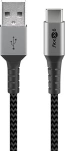 goobay USB-C naar USB-A textielkabel met metalen aansluitingen kabel 2 meter