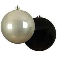 Grote decoratie kerstballen - 2x st - 20 cm - champagne en zwart - kunststof - Kerstbal - thumbnail