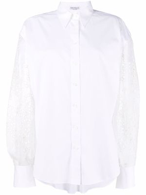 Brunello Cucinelli chemise en broderie anglaise à design à empiècements - Blanc