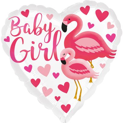 Folieballon Baby Girl Flamingo&apos;s Hartvormig (43cm)