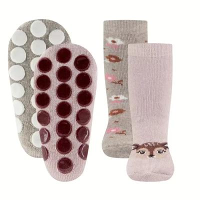 Ewers antislip sokken 2-pack Reh Blumen Beige-18-19