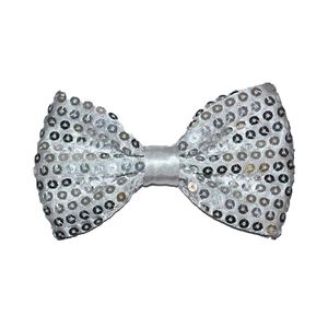 Carnaval verkleed vlinderstrikje met glitter pailletten - zilver - polyester - heren/dames