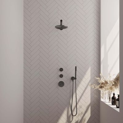Brauer Gunmetal Edition Regendoucheset inbouw - hoofddouche 20cm - 3 gladde knoppen - rechte wandarm - handdouche staaf 1 stand - PVD - geborsteld gunmetal 5-GM-024