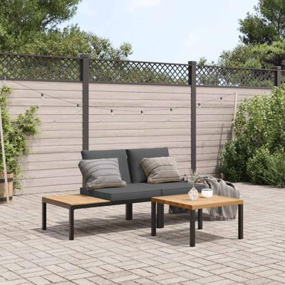 3-delige Loungeset met kussens aluminium zwart