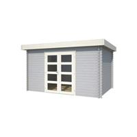 Blokhut Mikkel 380x275 Platinum Grey-Wit - Outdoor life