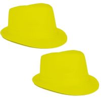 2x stuks neon geel trilby carnaval verkleed hoedje - thumbnail