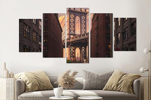 Karo-art Schilderij -Manhattan Bridge, NYC ,   5 luik, 200x100cm, Premium print