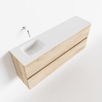 Toiletmeubel Mondiaz Ada | 120 cm | Meubelkleur Washed oak | Lex wastafel Talc Links | Zonder kraangat