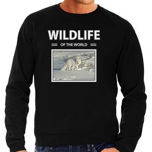 Sneeuwvos sweater / trui met dieren foto wildlife of the world zwart voor heren