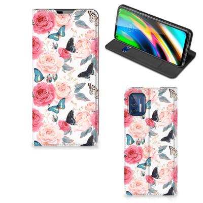 Motorola Moto G9 Plus Smart Cover Butterfly Roses Motorola Moto G9 Plus Smart Cover Butterfly Roses