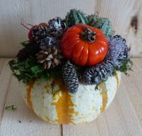 Herfst deco stukje gemaakt van sierkallebassen - Warentuin natuurlijk