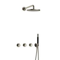 Hotbath Cobber - Inbouw Regendoucheset - Geborsteld Nikkel - 2 Stopkranen - Thermostatisch - Wandarm 40 cm - Hoofddouche 200 mm - Staafhanddouche - Waterbesparend