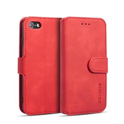 iPhone 7 & 8 horizontaal PU leren DG. MING Flip Hoesje met opbergruimte voor pinpassen & geld (rood)