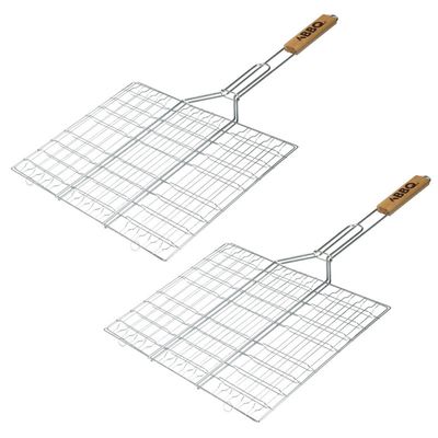BBQ/barbecue rooster - 2x - klem grill - metaal/hout - 65 x 41 x 2 cm