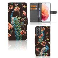 Samsung Galaxy S21 | Telefoonhoesje | Met pasjeshouder | Pauw met Bloemen
